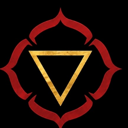 Root Strength LLC emblem, red lotus with gold triangle